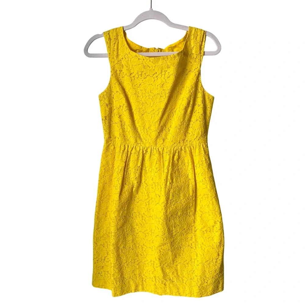 J. Crew Lucille Dress Yellow Floral‎ Lace Overlay Sleeveless Cotton Classic SZ 4